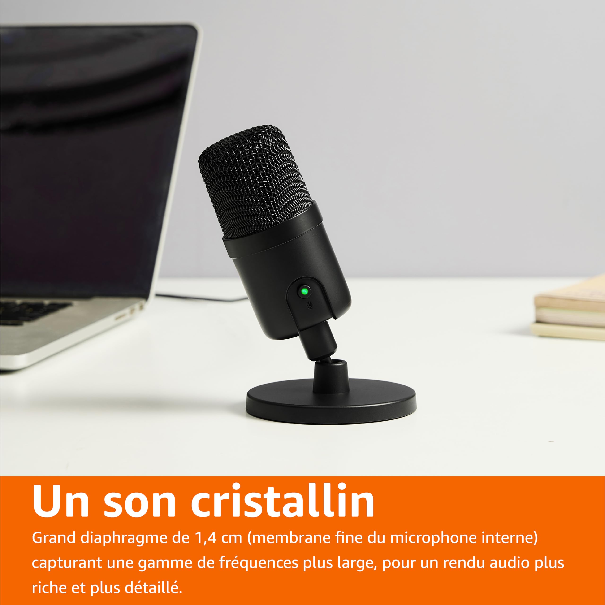Amazon Basics Microphone à condensateur USB miniature pour le streaming, les jeux et le podcasting avec capteur cardioïde, 5.8 x 3.4 inches, Noir