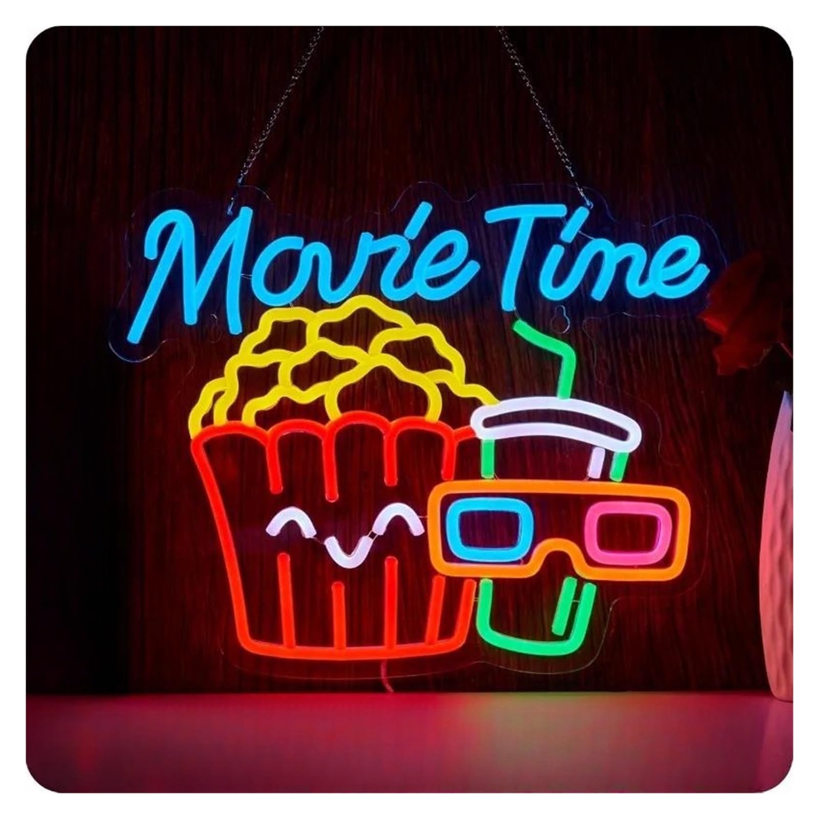 LEMST Signs Lamp Movie Time Night Neon Sign Popcorn Light Room Decoration Home Theater Film Room Party USB Powered Lamp 42cmх32cm