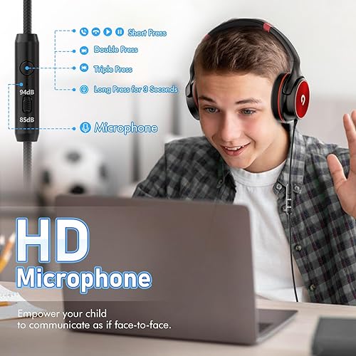 Miniatura 6 de Auriculares para niños con limitador de volumen seguro de 85 dB94 dB para adolescentes y niños, auriculares estéreo HD plegables para Kindle