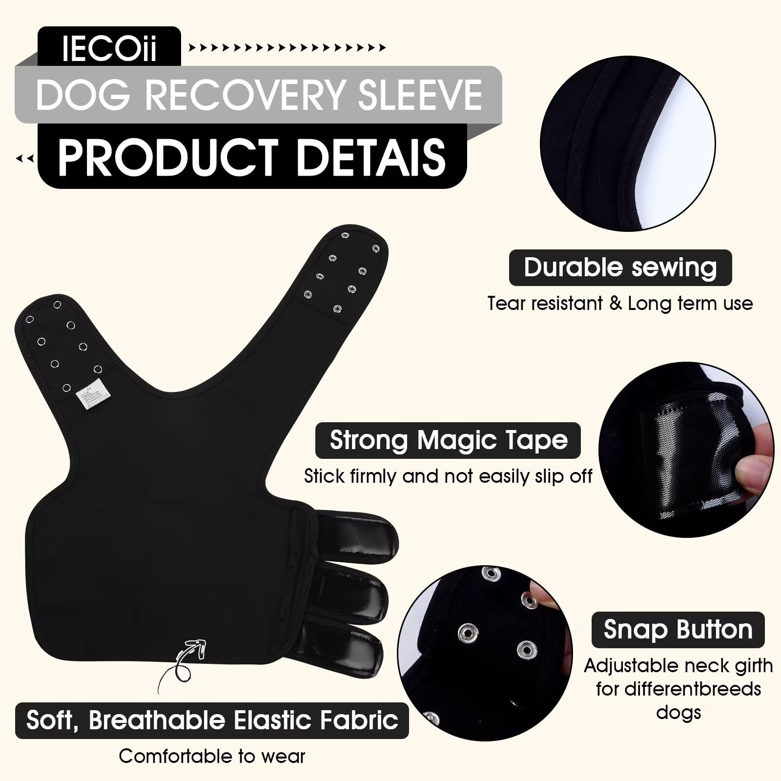 IECOii Dog Surgery Recovery Suit,Dogs Anti-licking Protection Sleeve,Dog Front Leg Braces Recovery Sleeve,Post Operative Leg Wounds Protector,Cone E-Collar Alternative,Dog leg sleeve,Black,XL - Image 3