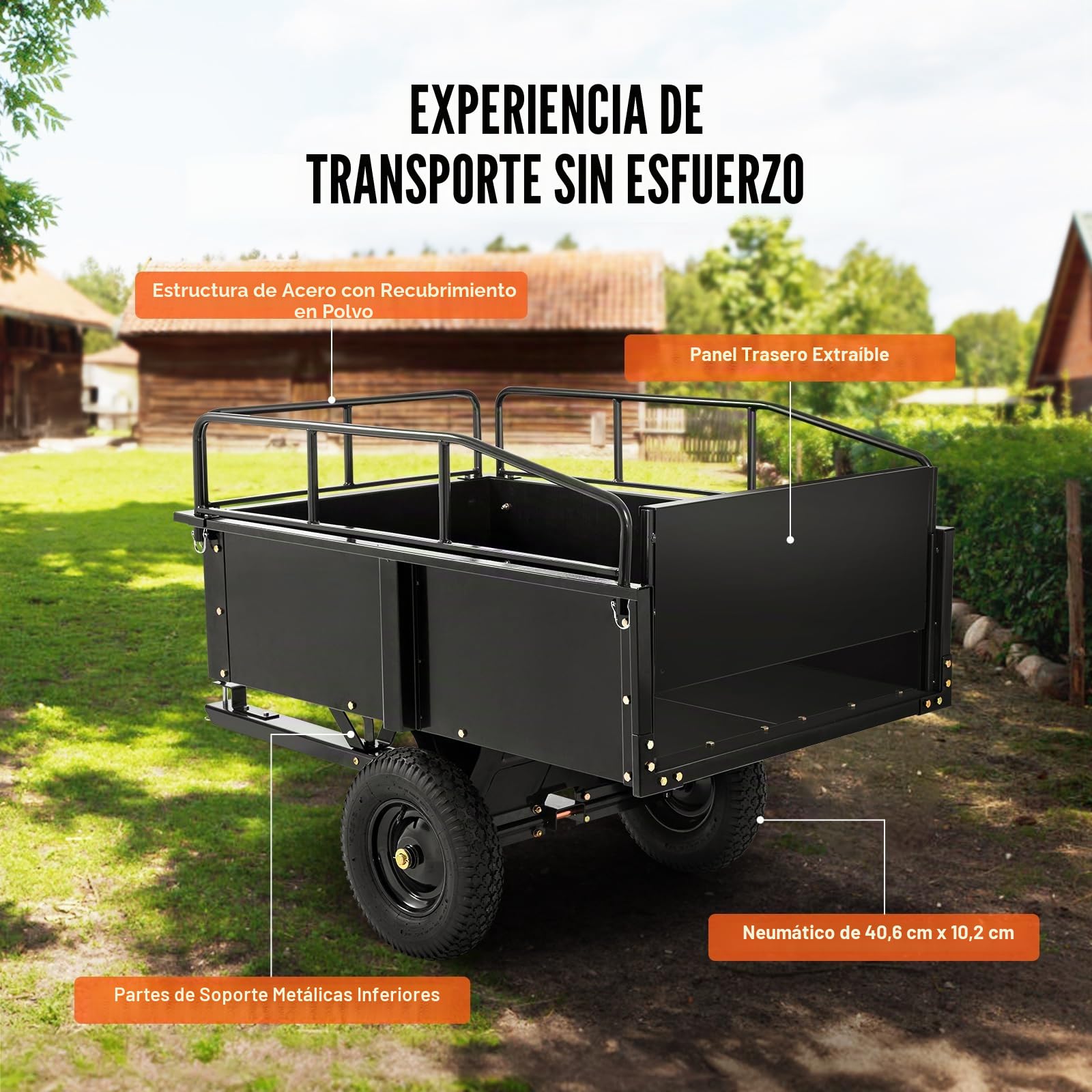 VEVOR Remolque Volquete Capacidad de Carga de 340kg Remolque Utilitario de Jardín Resistente con Laterales Extraíbles Carro de Transporte Volquete de 0,4m³ para Tractor, Cortacésped, ATV, 200x66x76 cm