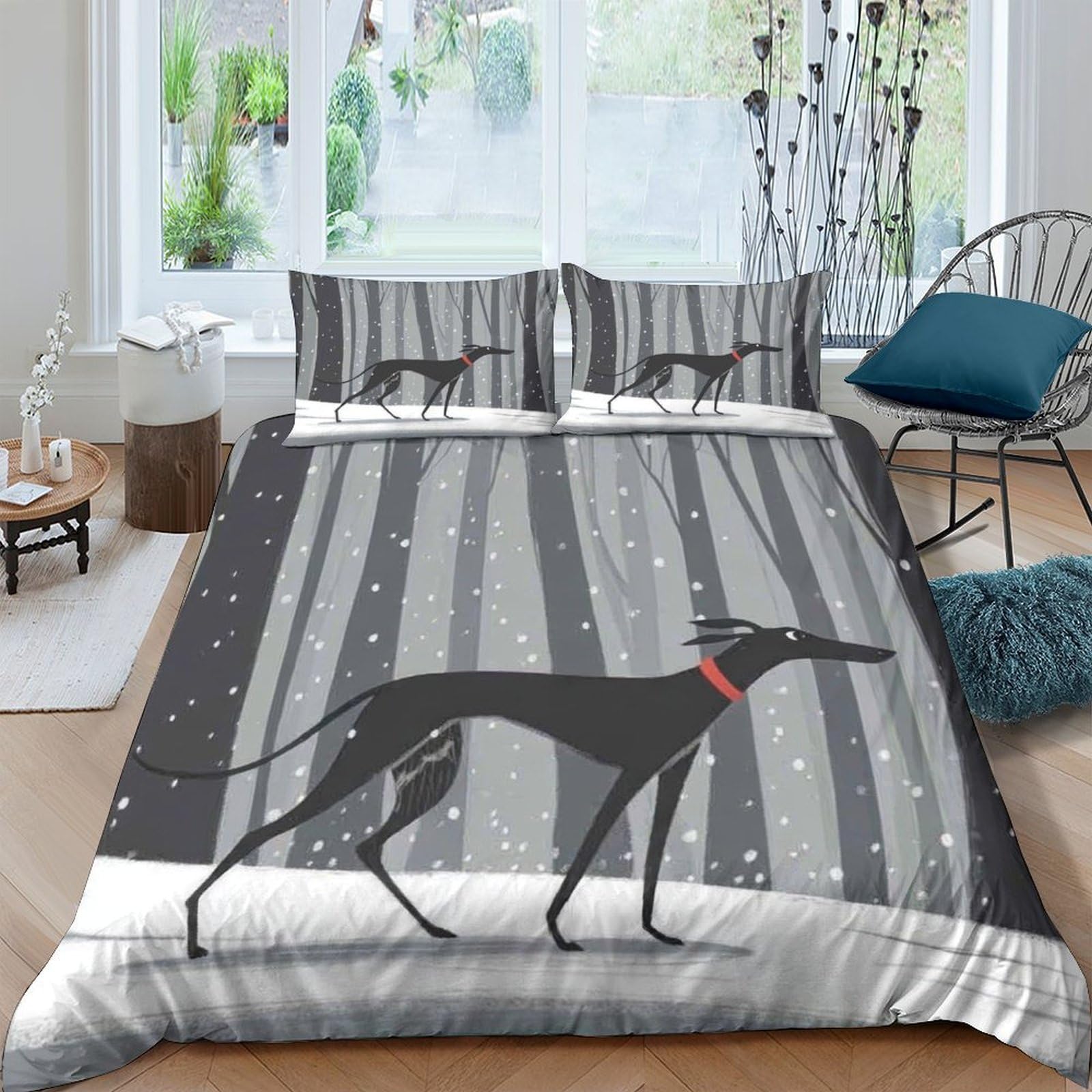 Ctjqhvkz Style-1 3D Printed Greyhound Forest Fitted Sheet Microfiber Soft Decor Mattress Cover For Bedroom Guest Room Protection Single（135X200cm）