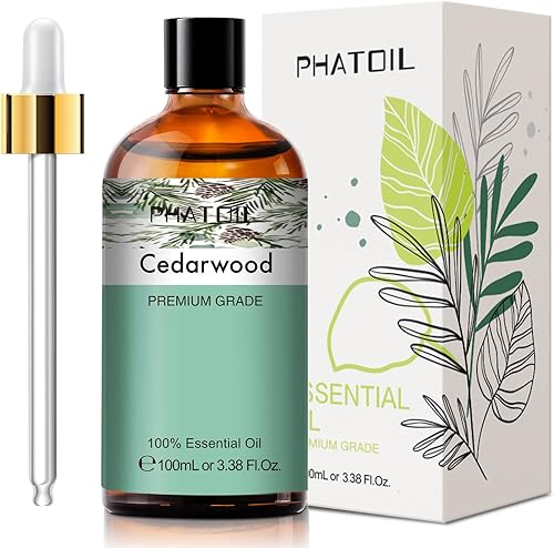 Aceite esencial de madera de cedro, 3.38 onzas líquidas, aceite esencial puro de PHATOIL individual para difusores de aromaterapia, humidificadores,