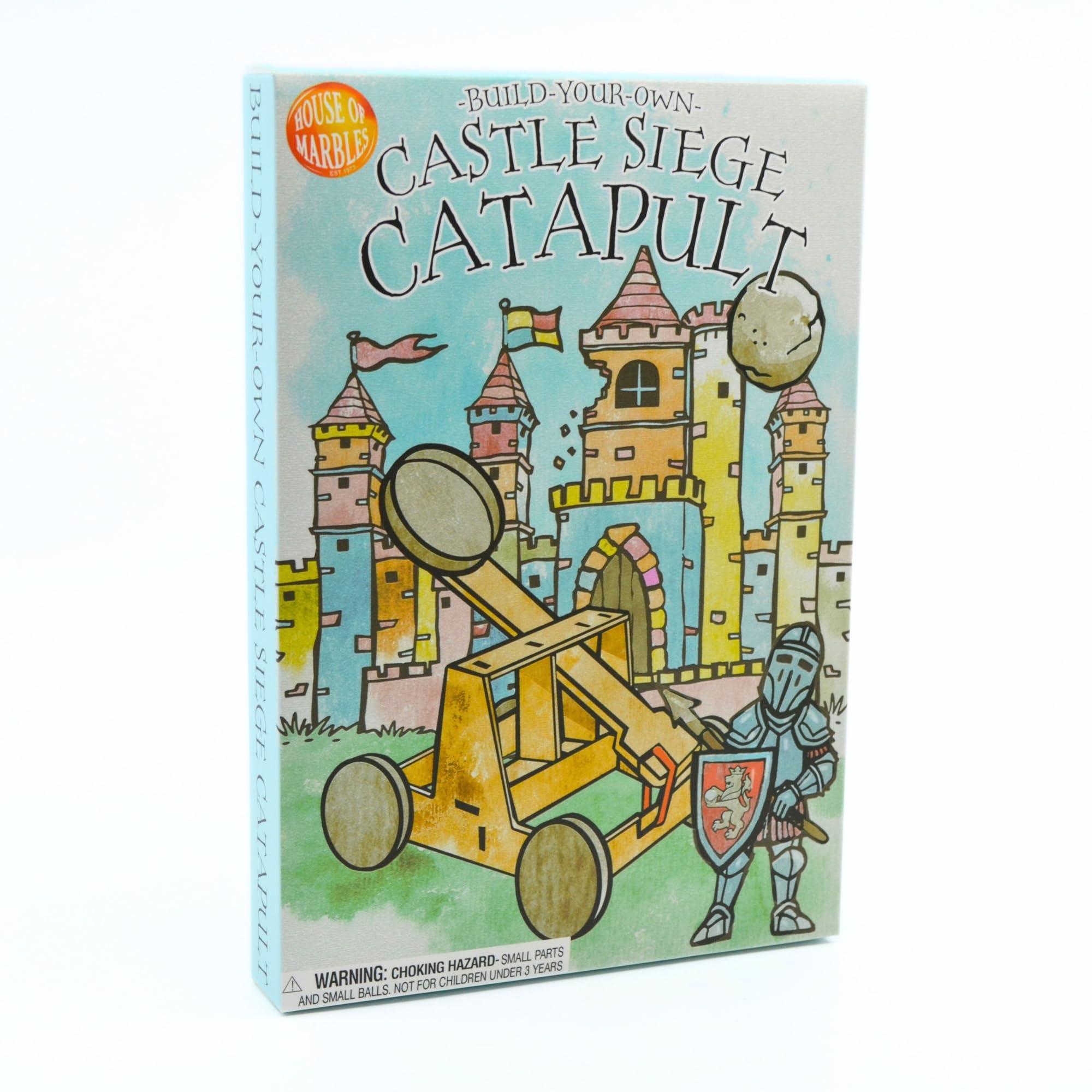 House of Marbles Wooden Castle Siege Catapult Construction Kit, Build and Launch Model with 2 Soft Projectiles, Target and Instructions