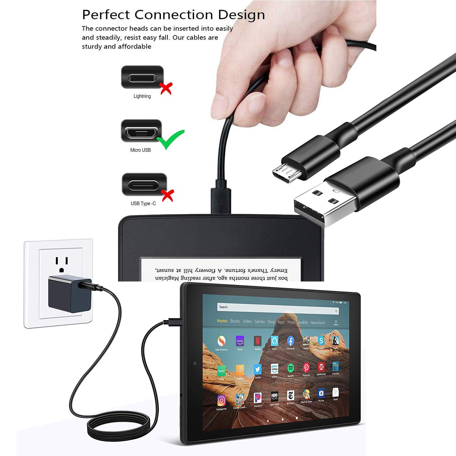 Paquete de 2 cables de carga para tablet Samsung Galaxy Tab A de 8 pulgadas, 7 pulgadas, 9.7 pulgadas, 10.1 pulgadas, E, S, S2, 3, 4, Tab 3 4, SM-T280 350 580 113 377 560 713 230 530, Note 4 5, S7 S6.
