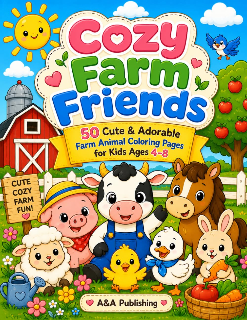 Cozy Farm Friends: 50 Cute & Adorable Farm Animal Coloring Pages for Kids Ages 4–8
