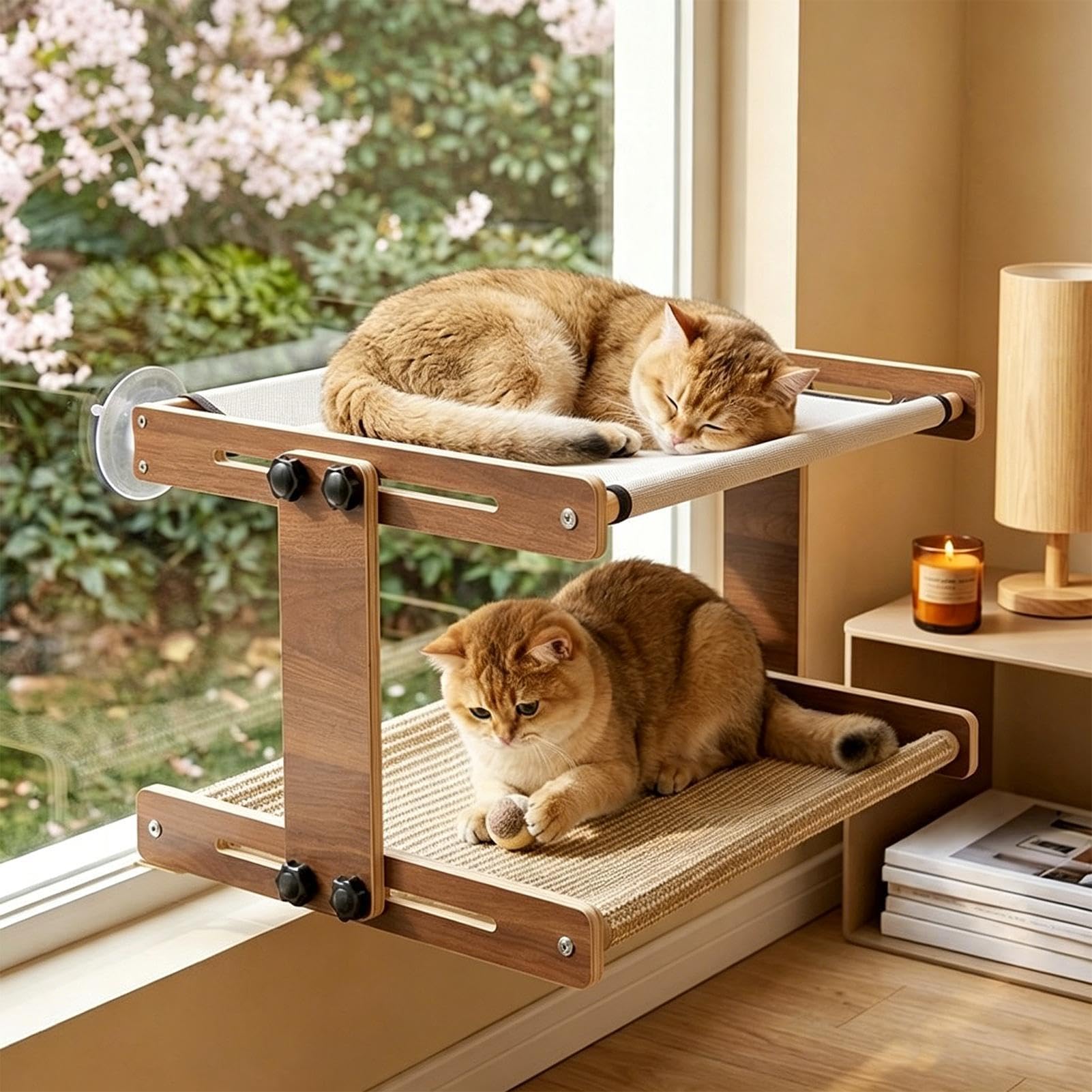 Amaca Finestra per Gatti Sedile a da sole | Mobili da parete per gatto regolabili in rete traspirante Appartamento, Balcone, Davanzale, Lato , Casa, e
