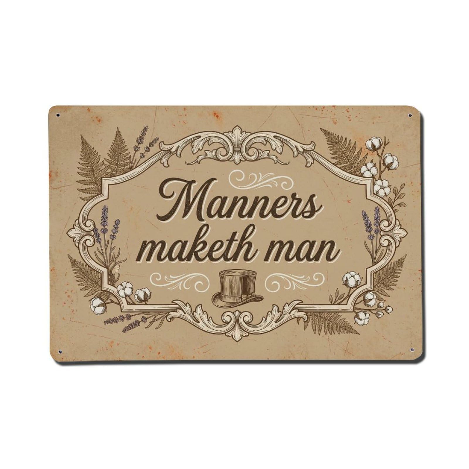 Olhnbad Style Manners Maketh Man Bathroom Quote Farmhouse Metal Tin Sign