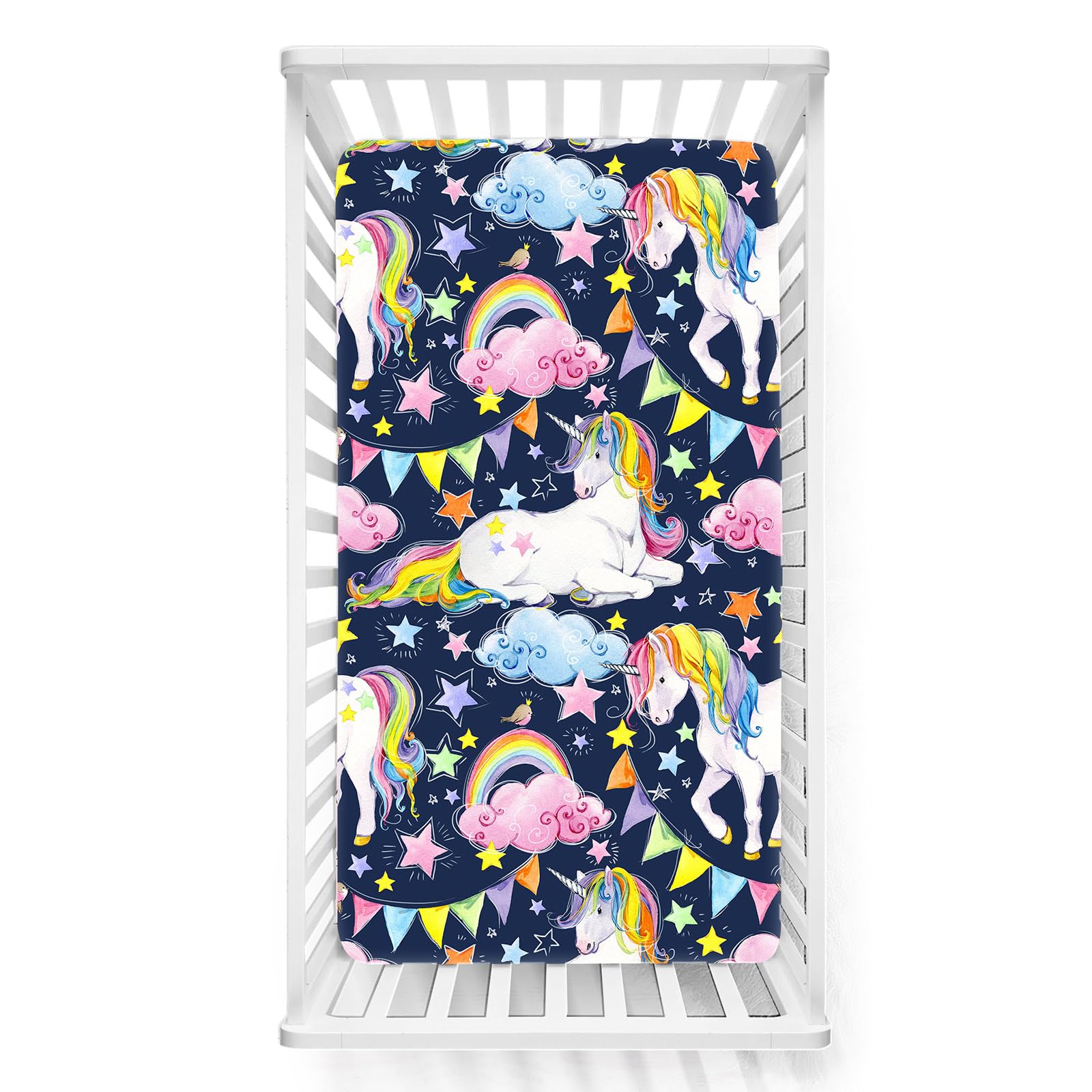 Odot Cot Bed Sheets, Cartoon Horse Print Bedside Cribs Fitted Sheets, Baby Bed Sheets Microfiber Cot Bed Mattress Protector, Bassinet Sheets, Easy Care Soft and Dureable (Dark Blue,33x75 cm) โ image 1