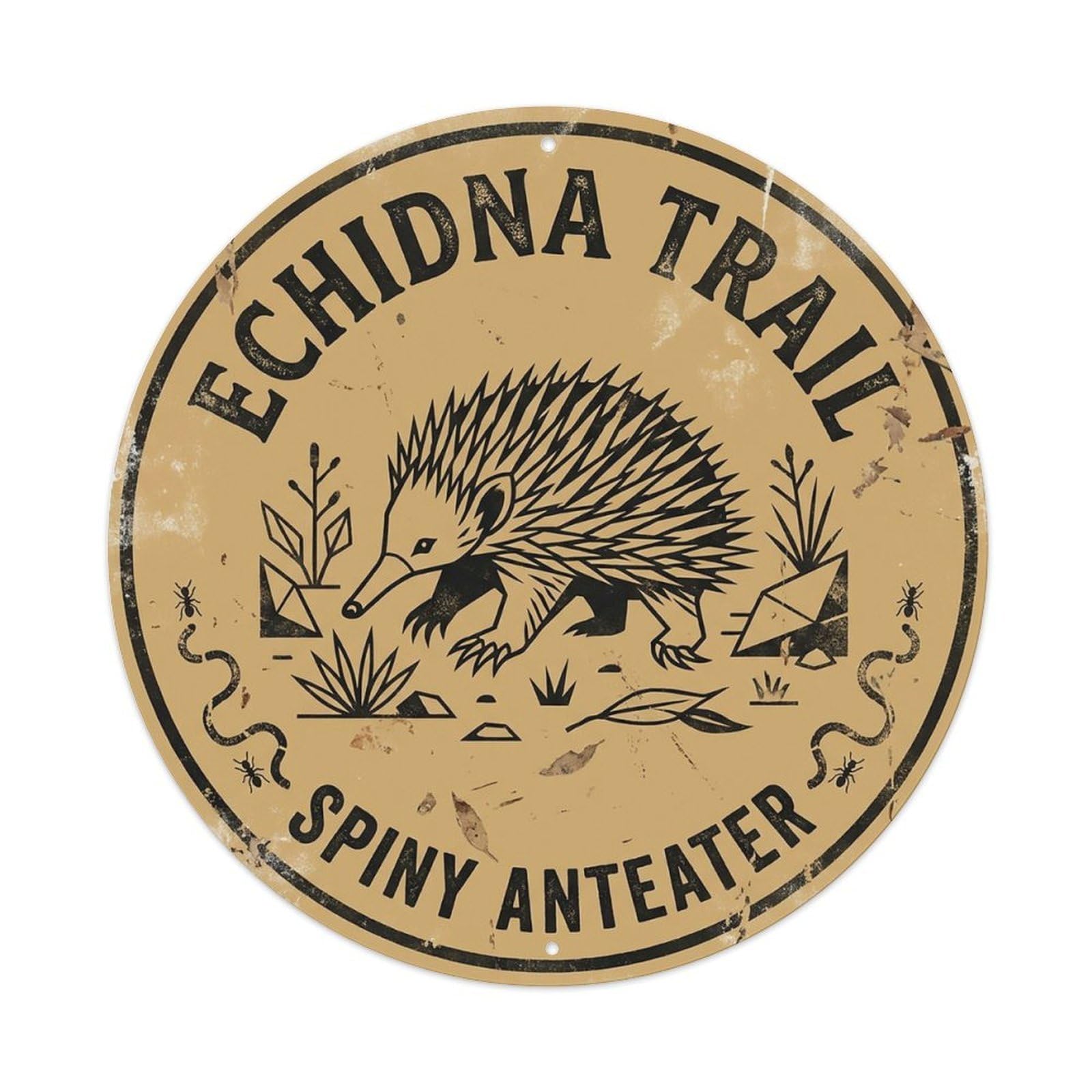 Cxhjca 8X8inch(20X20cm) Echidna Trail Spiny Anteater Metal Tin Sign