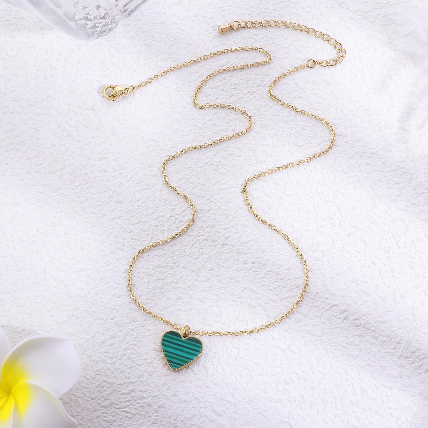 Heart Natural Stone Necklace for Women 18k Gold Electroplated Love Malachite Abalone Pendant Heart Jewelry Birthday Christmas Gifts for Mother Wife - Image 4