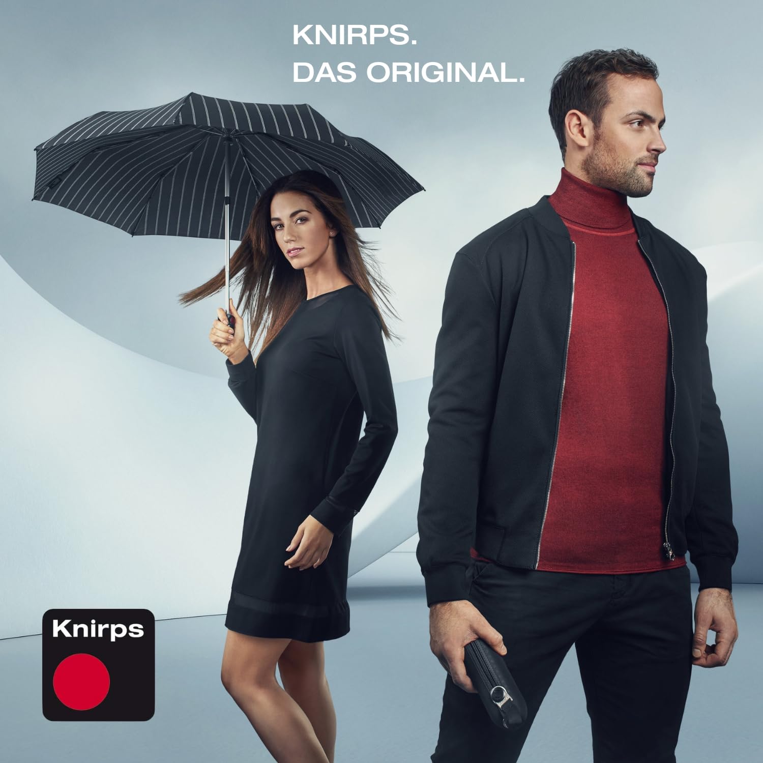Knirps Regenschirm C.250 Light Duomatic Black mit Schirmtasche I Taschenregenschirm mit Duomatic-Funktion I Auf-Zu-Automatik I Taschenschirm mit Drucktaste I Regenschirm automatisch & leicht