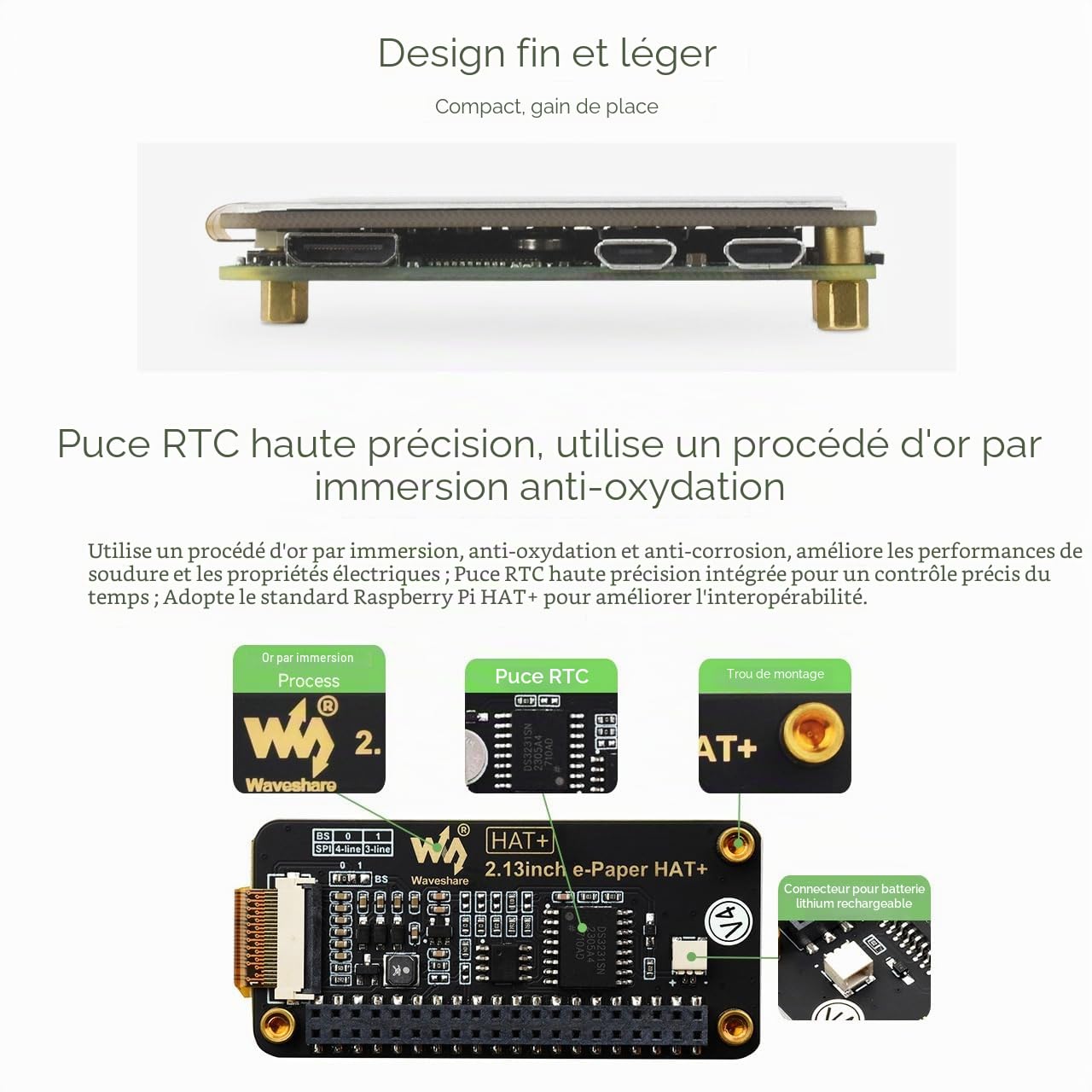 Waveshare V4 2.13inch E-Paper Hat+ for Raspberry Pi 5 /for Raspberry Pi Zero 2 W/for Raspberry Pi 3 B/for Raspberry Pi 4B /for Pi Pico W, 250x122, SPI, Hat+ Standard E-Ink Display for pwnagotchi kit