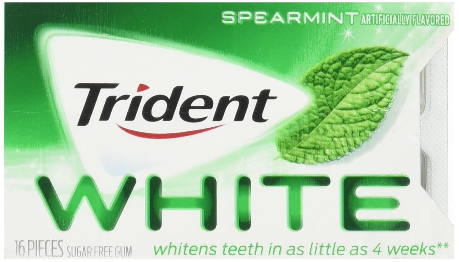 Trident White Sugar Free Spearmint Gum, 16 Count (Pack of 9)