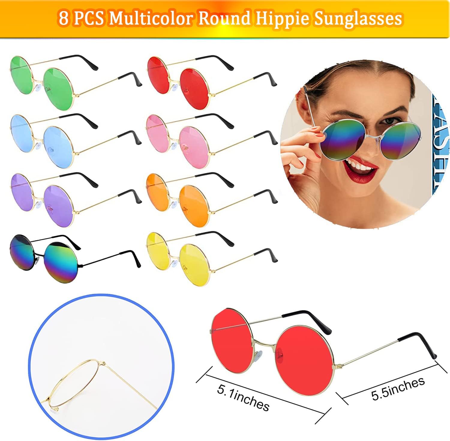 Hippie Accessories, 24 Pieces 70S Party Christmas Decorations Women Costume Accessories Includes 8 Pcs Peace Sign Necklaces, Sunflower Hippie Headbands , Hippies Glasses For Girls - Image 4