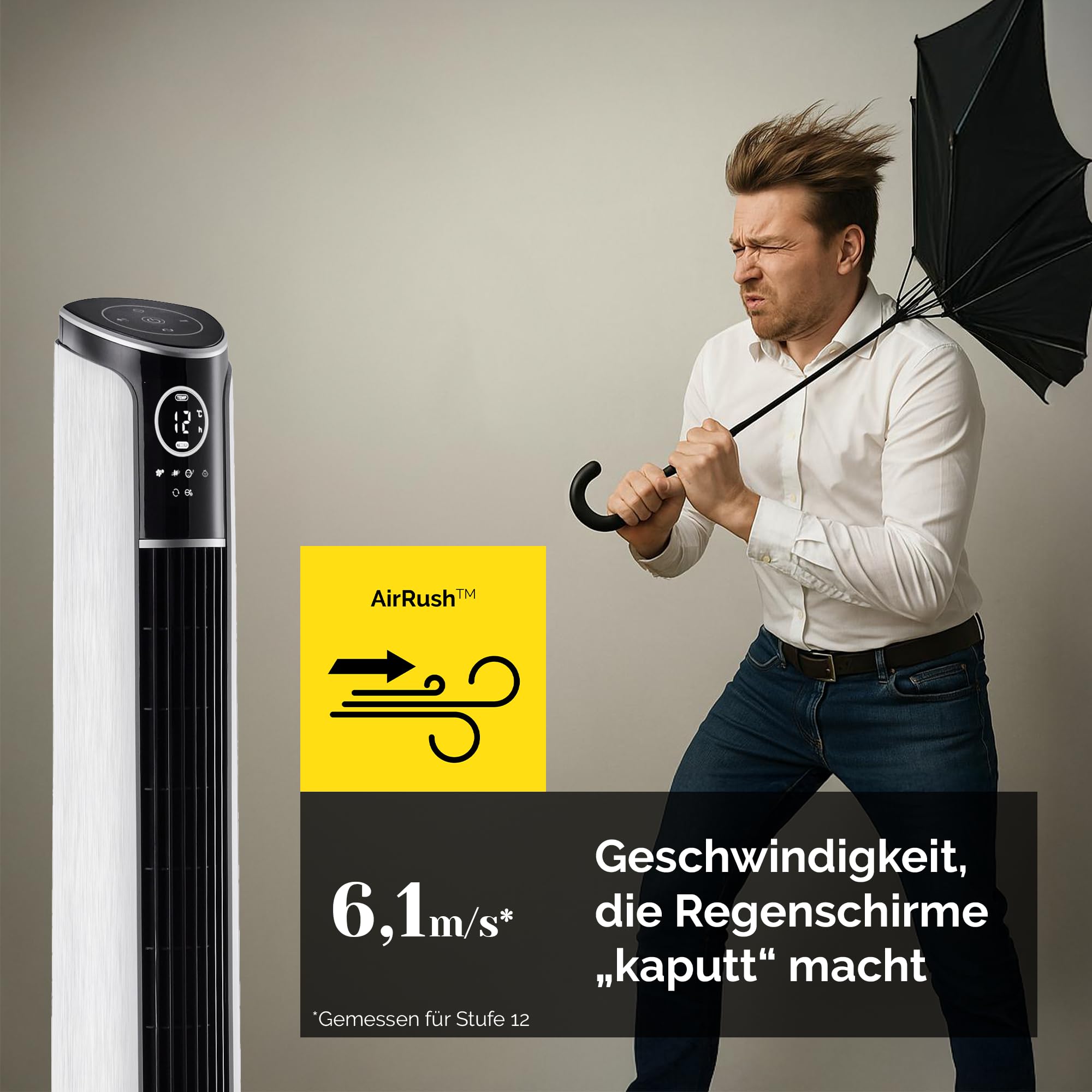 Yoer 29dB Leiser Turmventilator, Ionisator, 10 m Reichweite, Neigungswinkeleinstellung, 12 Geschwindigstufen, 4 Modi, 12 Std. Timer, 90° Oszillation, Fernbedienung, Verto TF01W, weiß