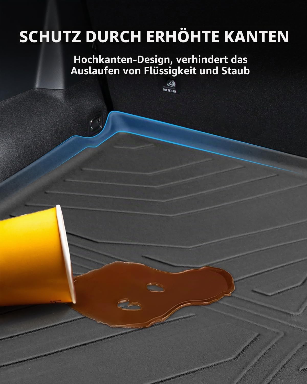TPE Kofferraummatte für VW Tiguan 3 Mild Hybrid/PHEV 2024-2026 | Hinten Kofferraum Schutzmatte Original, Kofferraumschutz mit Hohem Rand, Nur für variablem Kofferraum (OBERE POSITION)