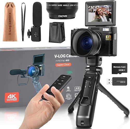 G-Anica Cámara digital, cámaras 4K para fotografía, cámara de vlogging de 48MP para YouTube, cámara de video y kit de vlogger, kit de creación de