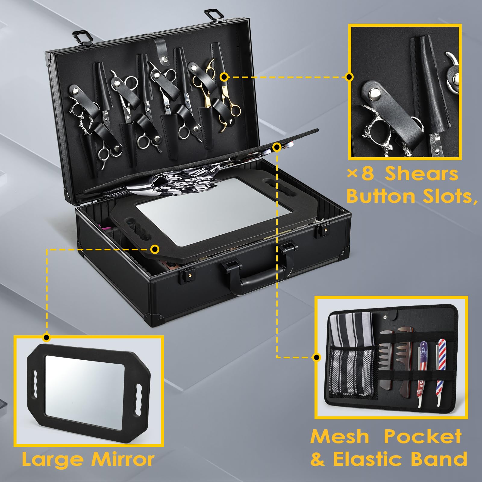 Yueieoun Barber Accessory Case with Mirror and Tool Organizer