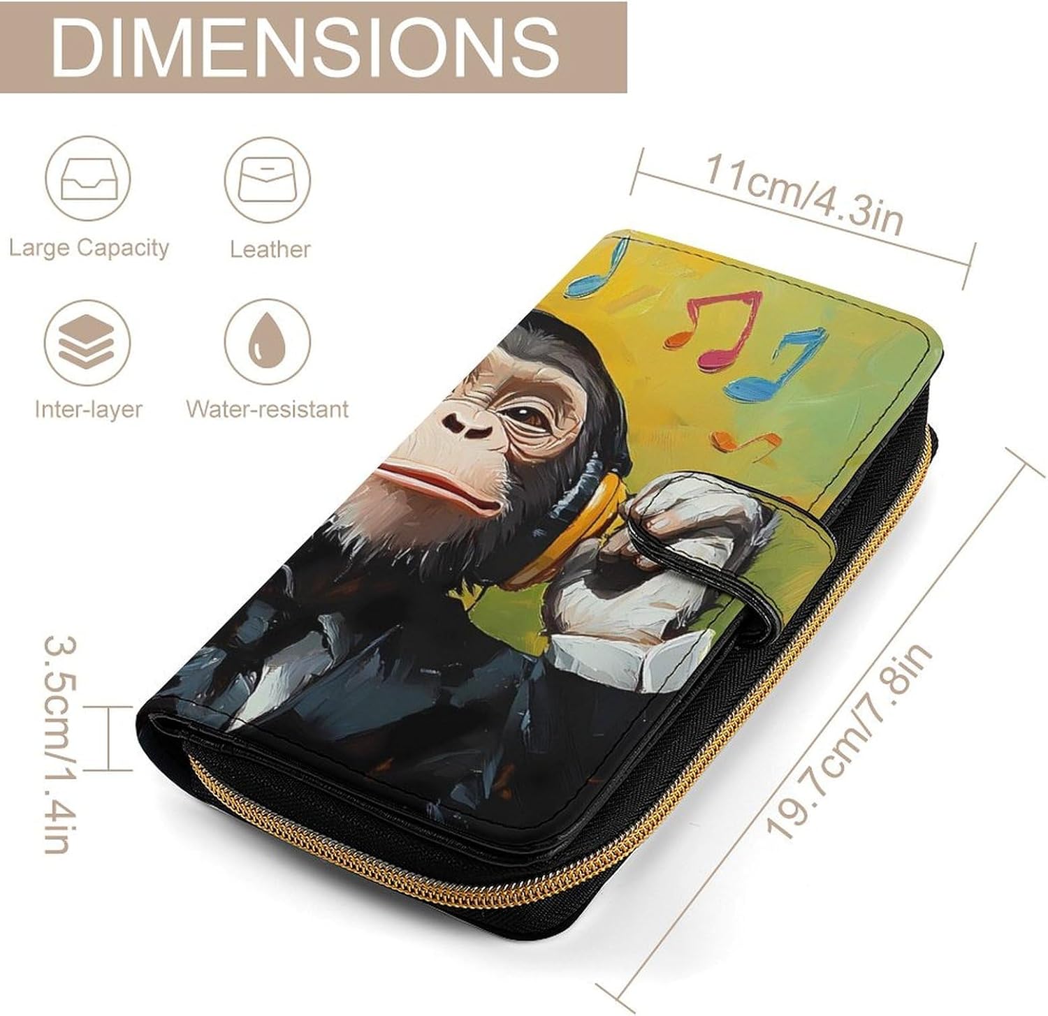 Monkey Music with Headphones Women's Long Wallet Leather Large Capacity Wristlet Clutch Purse Wallets