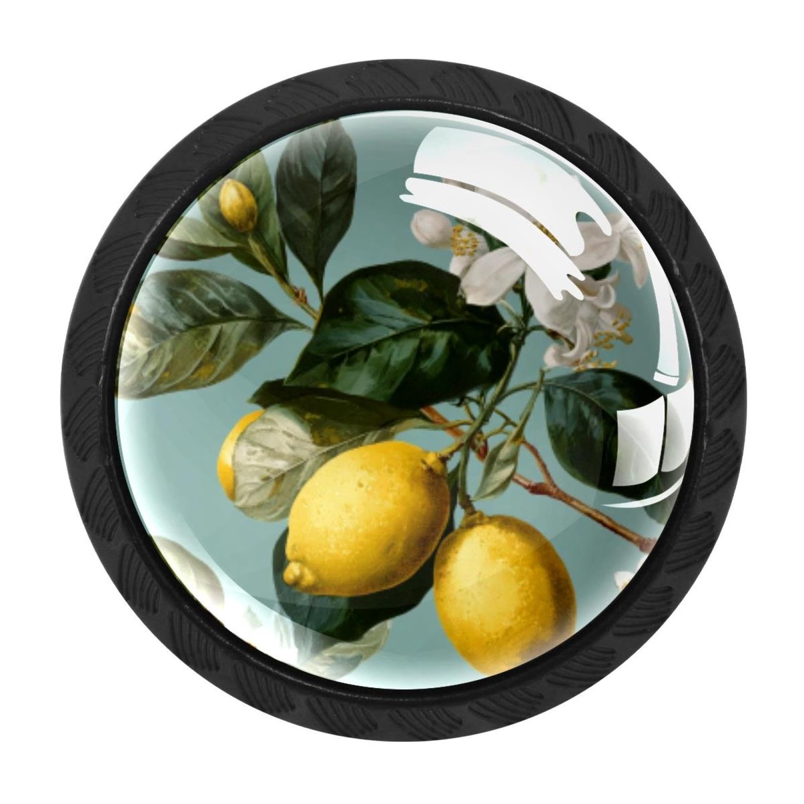 CHENZZZZ 4 Pieces Kitchen Cabinet Knobs Flower Leaf and Lemons, Yellow Green WHI (3) Drawer Knobs Dresser Knobs Drawer Pulls Door Knobs Dresser Drawer Handles Knobs for Dresser Drawers