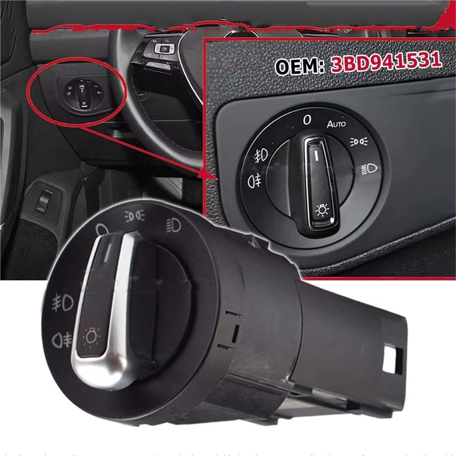 Faros Upgrade Compatible Con VW Para Transpoter 2003 2004 2005 2006-2009 Para S&haran 1995-2005 Botón De Control De Luz Del Interruptor De Faros Del Automóvil