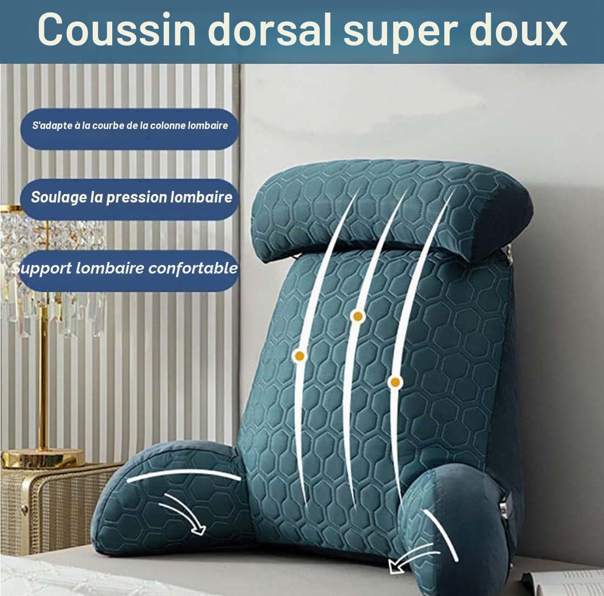 Coussin de Lecture Souple pour Lit, Canapé, Chaise, Repose-Dos Portable, Coussin Détachable pour le Cou et Poches de Rangement, Soutien de Position pour Regarder la Télévision et Jouer (Vert)