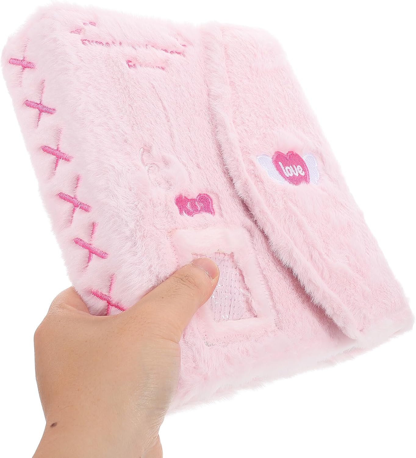UPKOCH Fluffy Photocard Binder for Memory Album Pink Plush Cover Photo Card Holder with 3-inch Pages and Ticket Storage, Portable Decorative Photo Book