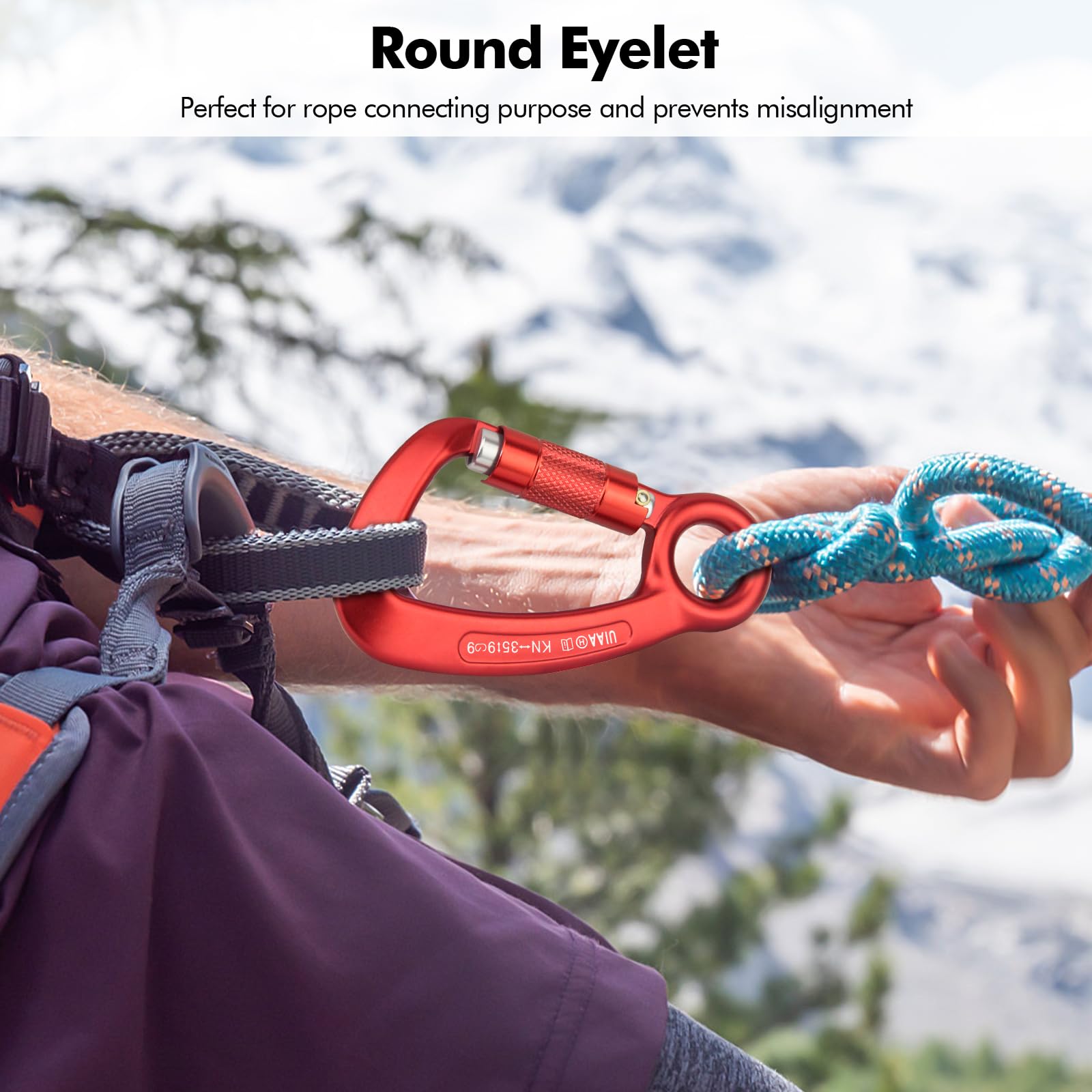 T-Fly Mosquetón de bloqueo automático de 35 KN (3,568.9 kg), mosquetón de roca de escalada certificado UIAA con ojal redondo para rapel, escalada, cuerdas