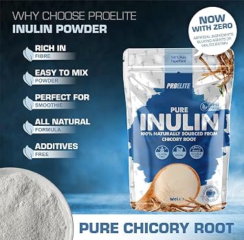 Pure Inulin Powder Prebiotic Soluble Fibre - Vegan, GMO Free, Gluten Free Made in EU from Natural Chicory Root Fructo OligoSaccharide FOC Powder by PROELITE (250g)