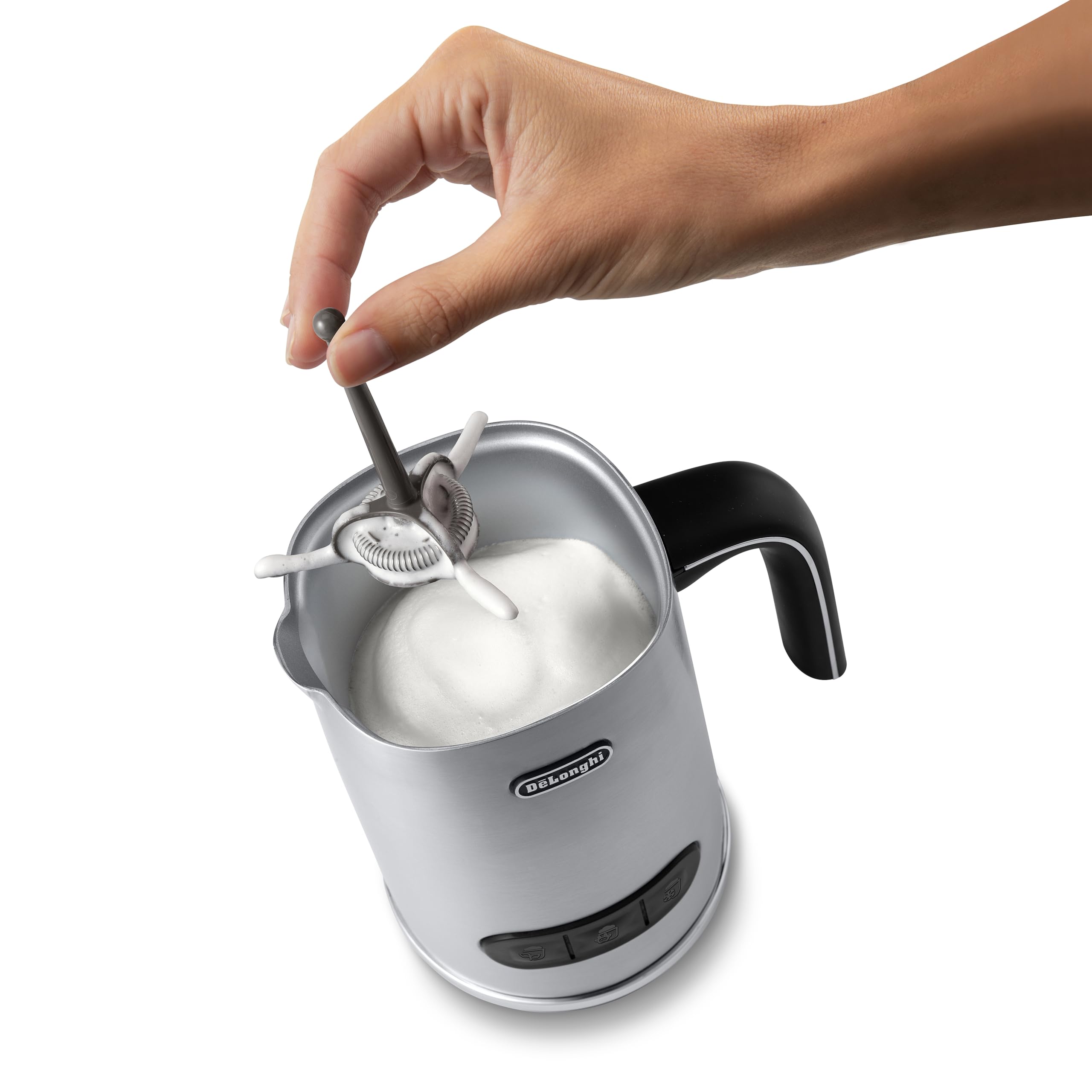 De'Longhi Espumador de leche eléctrico LatteMix EMF3.M, para leche caliente y fría y alternativas vegetales, fácil limpieza, tapa transparente, 3 botones, 250 ml, color blanco
