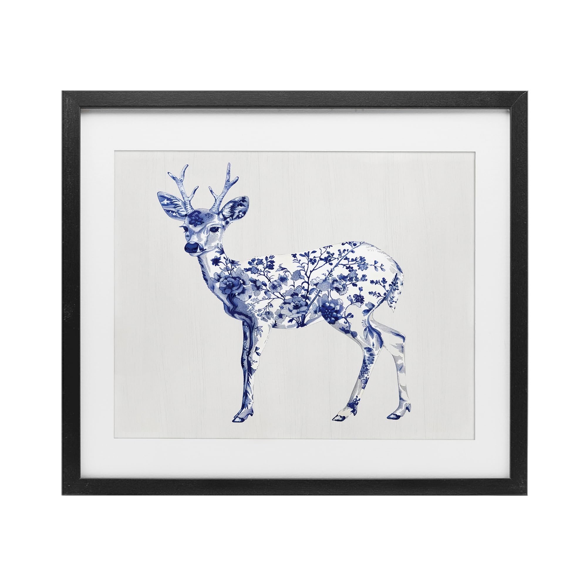 'Graceful Toile Deer'| Framed Print Under Glass