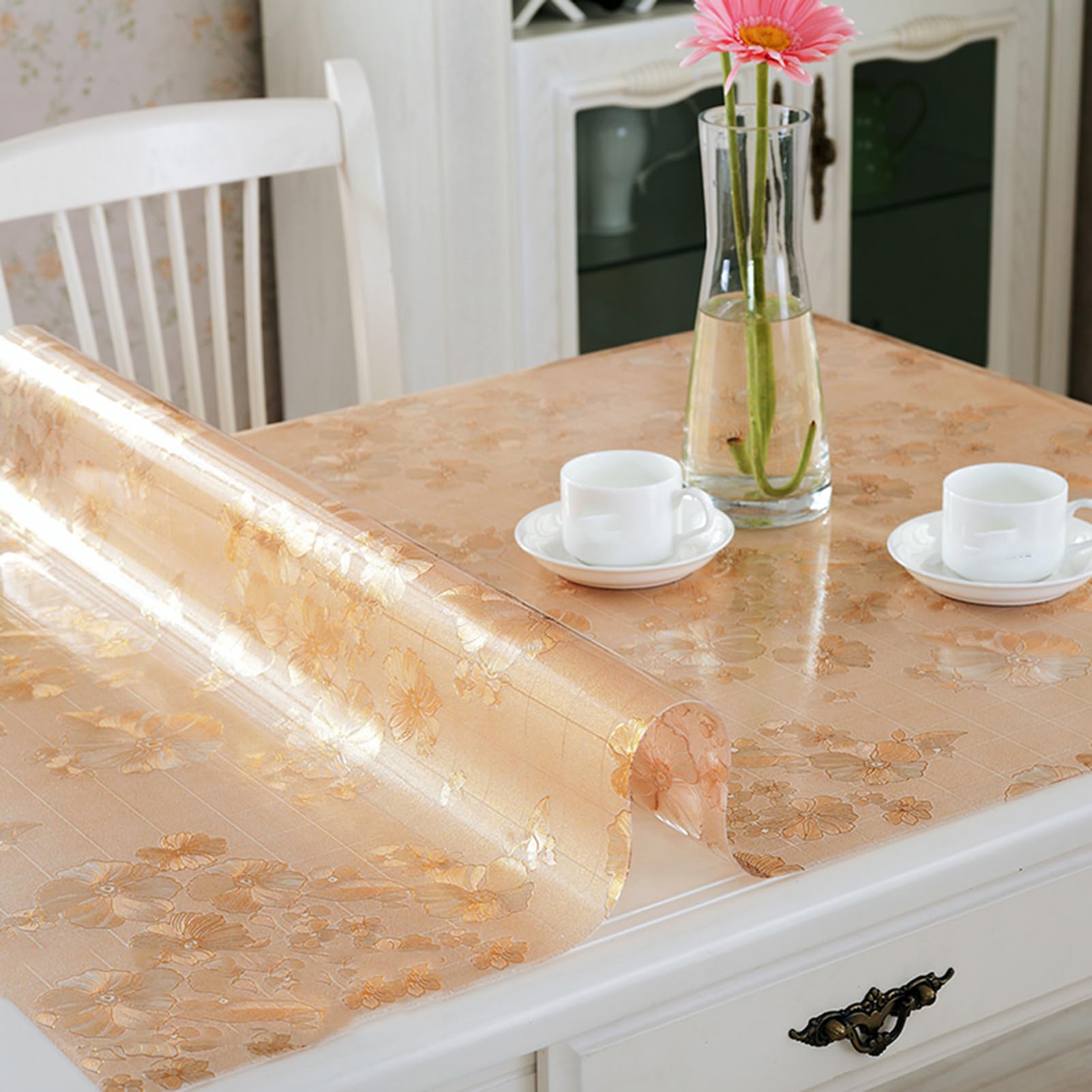 QBYRSSS Transparent Table Cover Protector Clear PVC Table Cover with Floral Print 1mm Thick OilResistant NonSlip Wipeable Table Protector for Dining & Office Transparent Desk Mat 100x160cm