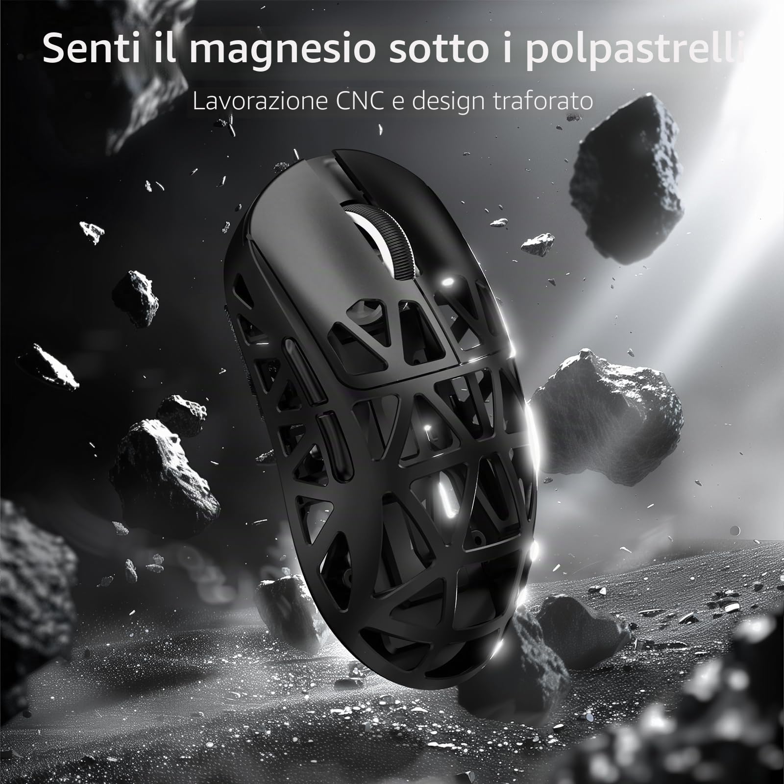ATTACK SHARK R2PRO 45g SUPERLIGHT Gaming Mouse in Lega di Magnesio, PixArt PAW3950, 42000DPI, Wireless 8000Hz Tasso di Polling, G502 Mouse da Gioco, 2.4G/BT/Cablato, con Cavo a Spirale, PC/Mac, Nero
