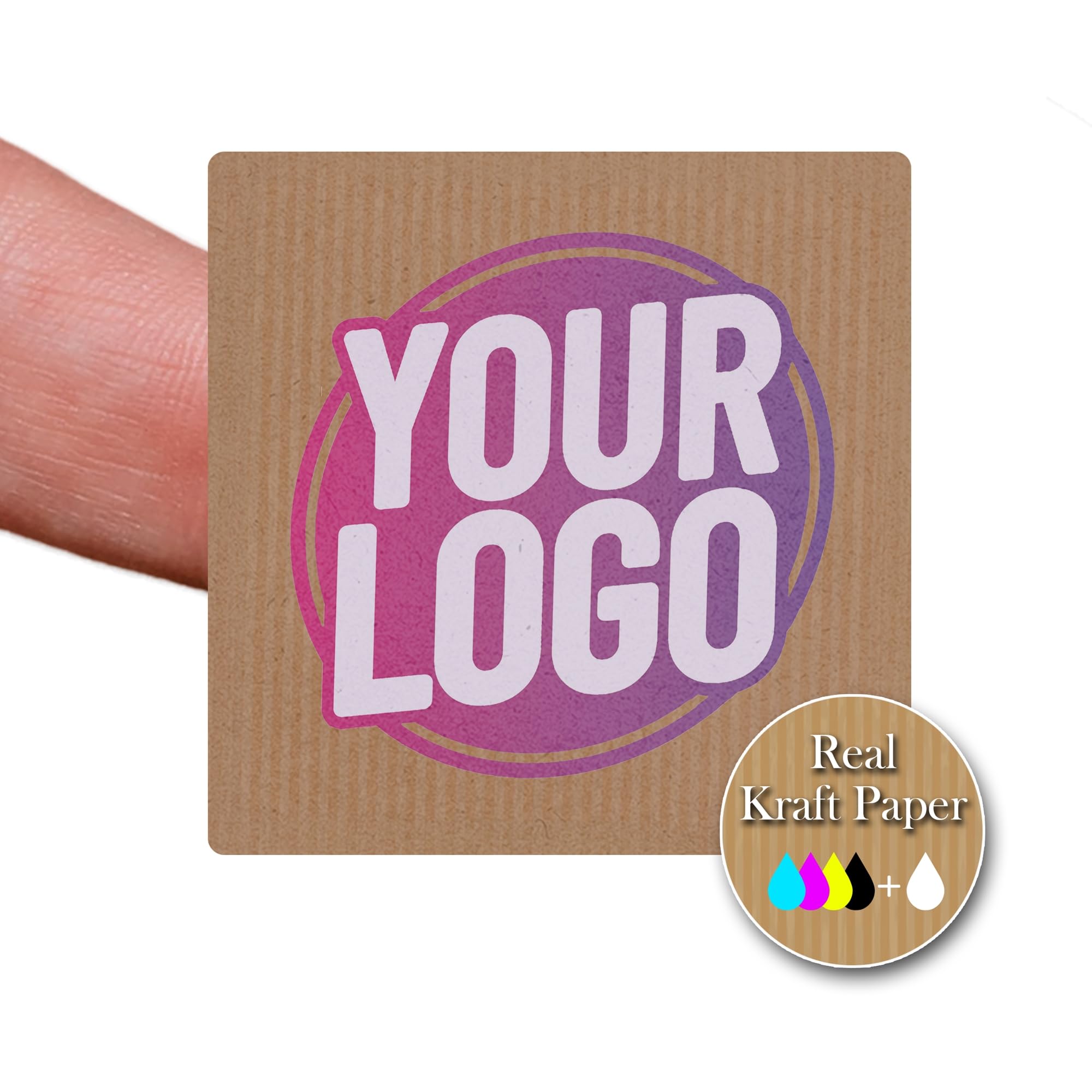 Personalised 60mm Kraft Square Stickers - Custom Business Logo Labels - Square Label Stickers for Company Branding - Packaging - Thank You Seals (Kraft (Brown), 36 Labels (3 Sheets))