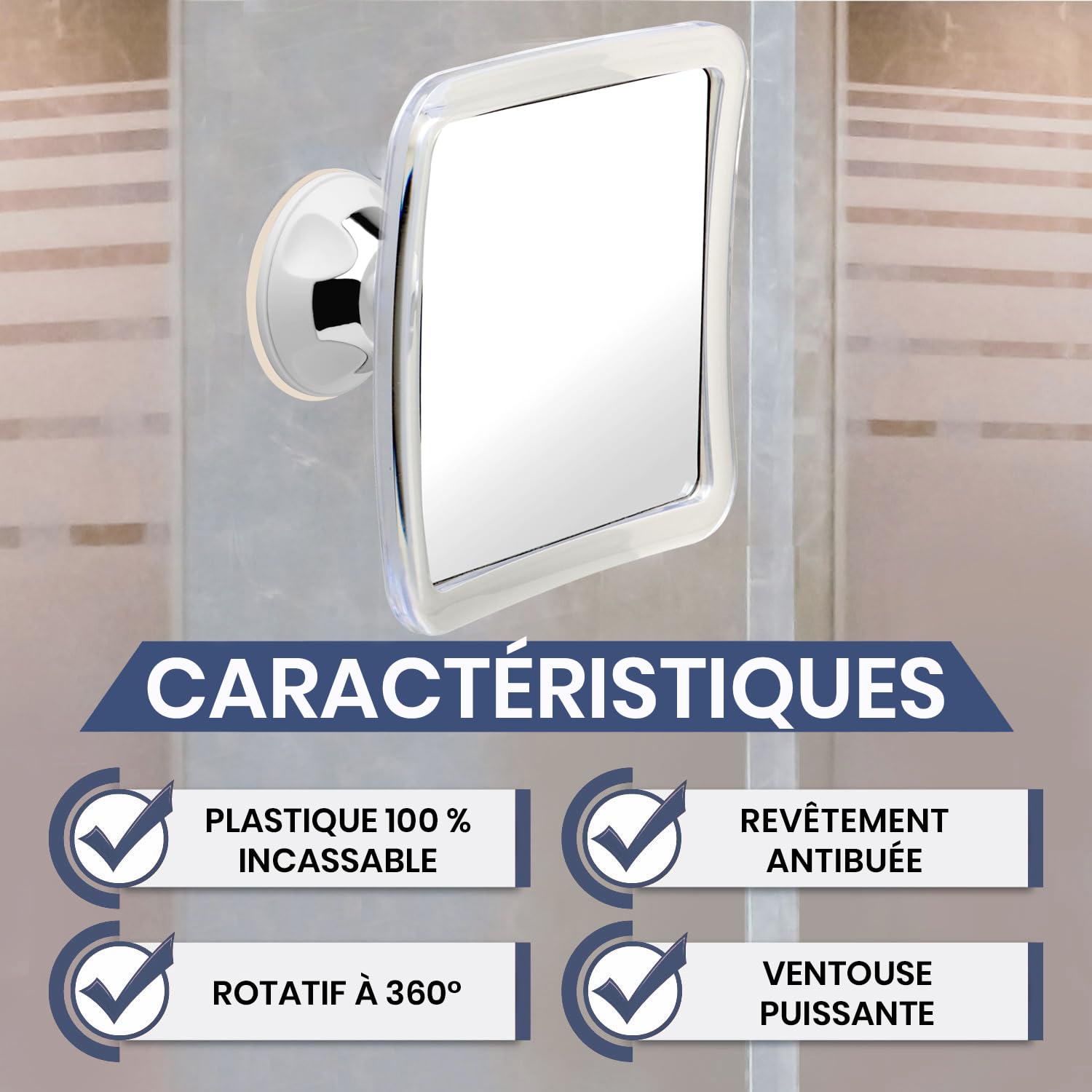 Mirrorvana Miroir de Douche Anti buée pour Rasage avec Ventouse, Petit Miroir incassable sans adhésif pour Salle de Bain, 16 cm x 16 cm