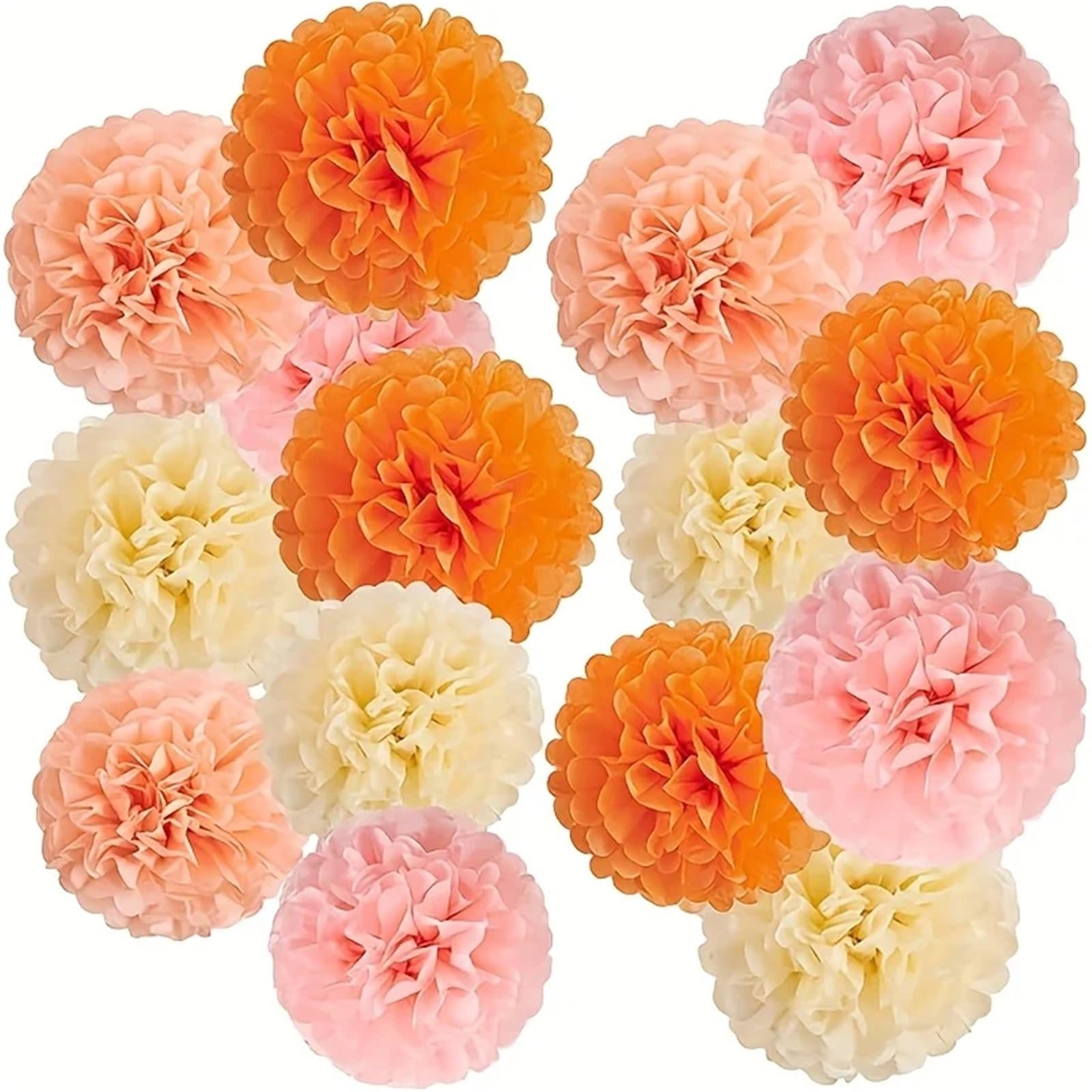 Paper Decorations 15pcs Tissue Pom Poms - Pink, Blue, Green, Yellow, Purple More Colorful Paper Flower Decorations for Parties(Orange)