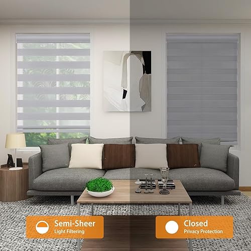 Miniatura 4 de Youngoo Persianas de cebra personalizadas para ventanas sin cables, persianas transparentes de doble capa al 80 % opacas, tratamientos de ventana,