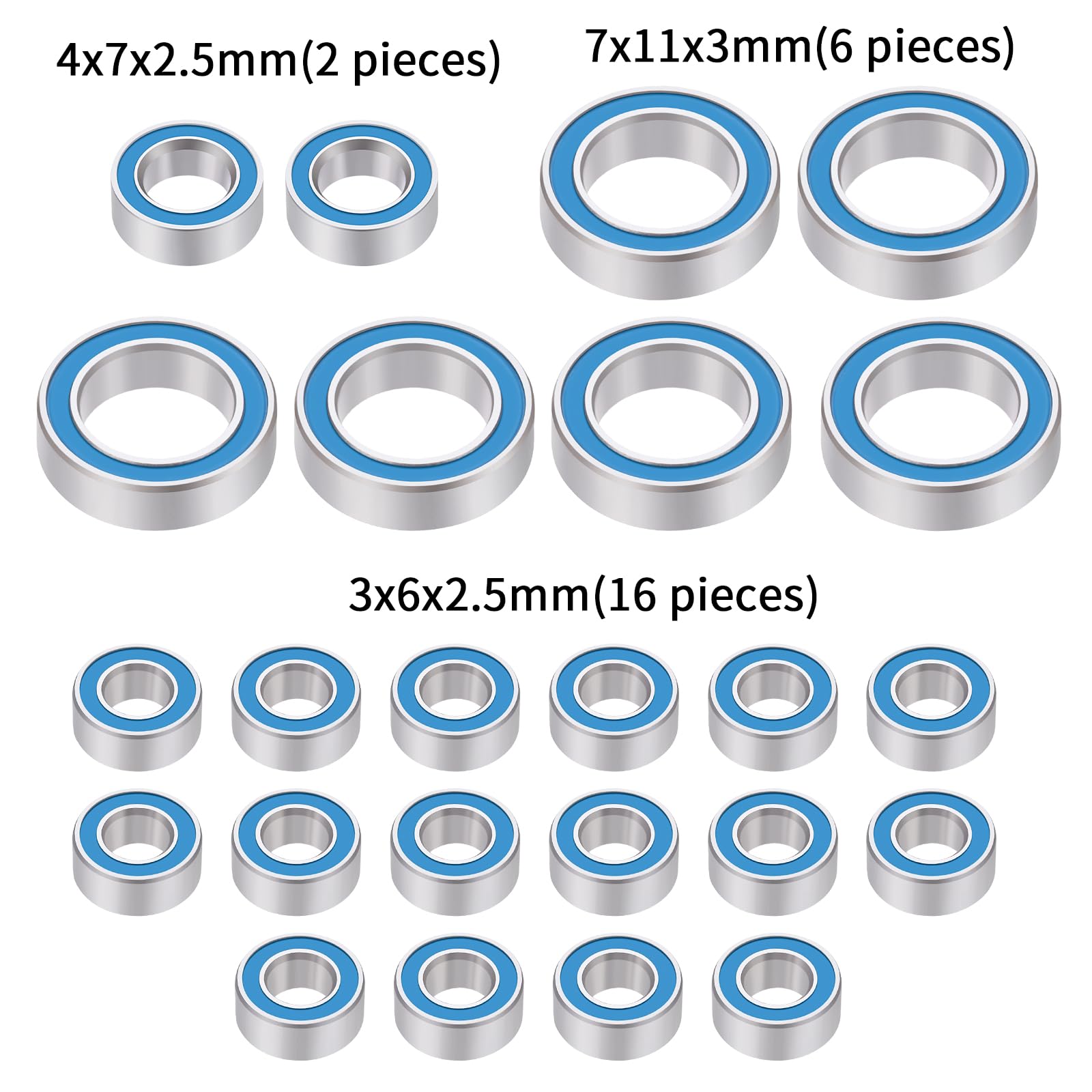 BRKRC 24pcs Steel Rubber Sealed Bearings Kit for FMS FCX24 Power Wagon Chevy K5 Smasher 1/24 RC Crawler Upgrade