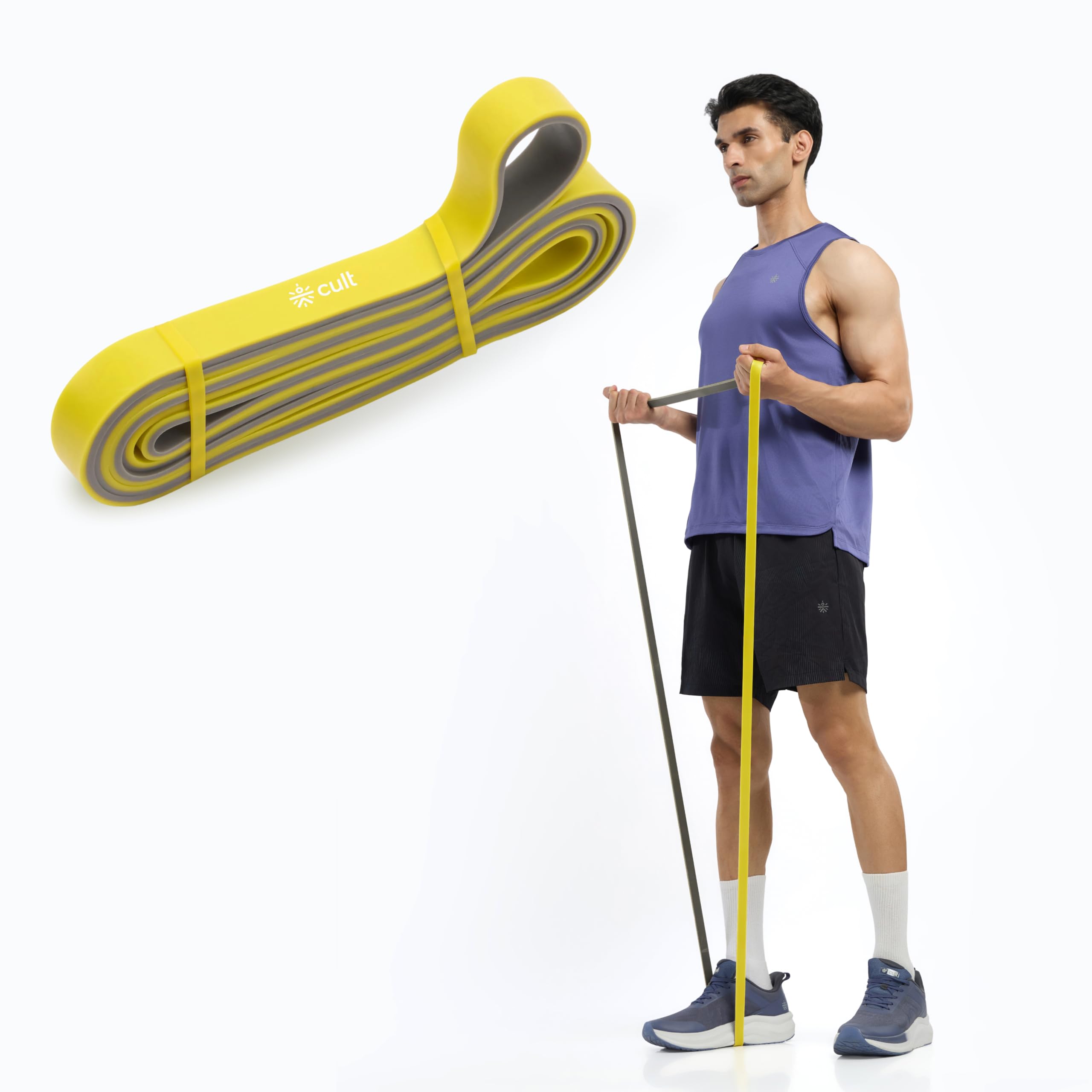 CULT Resistance Band 21MM (15-30Kgs), TPE Exercise Loop Band for Strength Training, Pull-Up Assistance, Full Body Workouts & Mobility Training, Yellow & Grey-picture-26