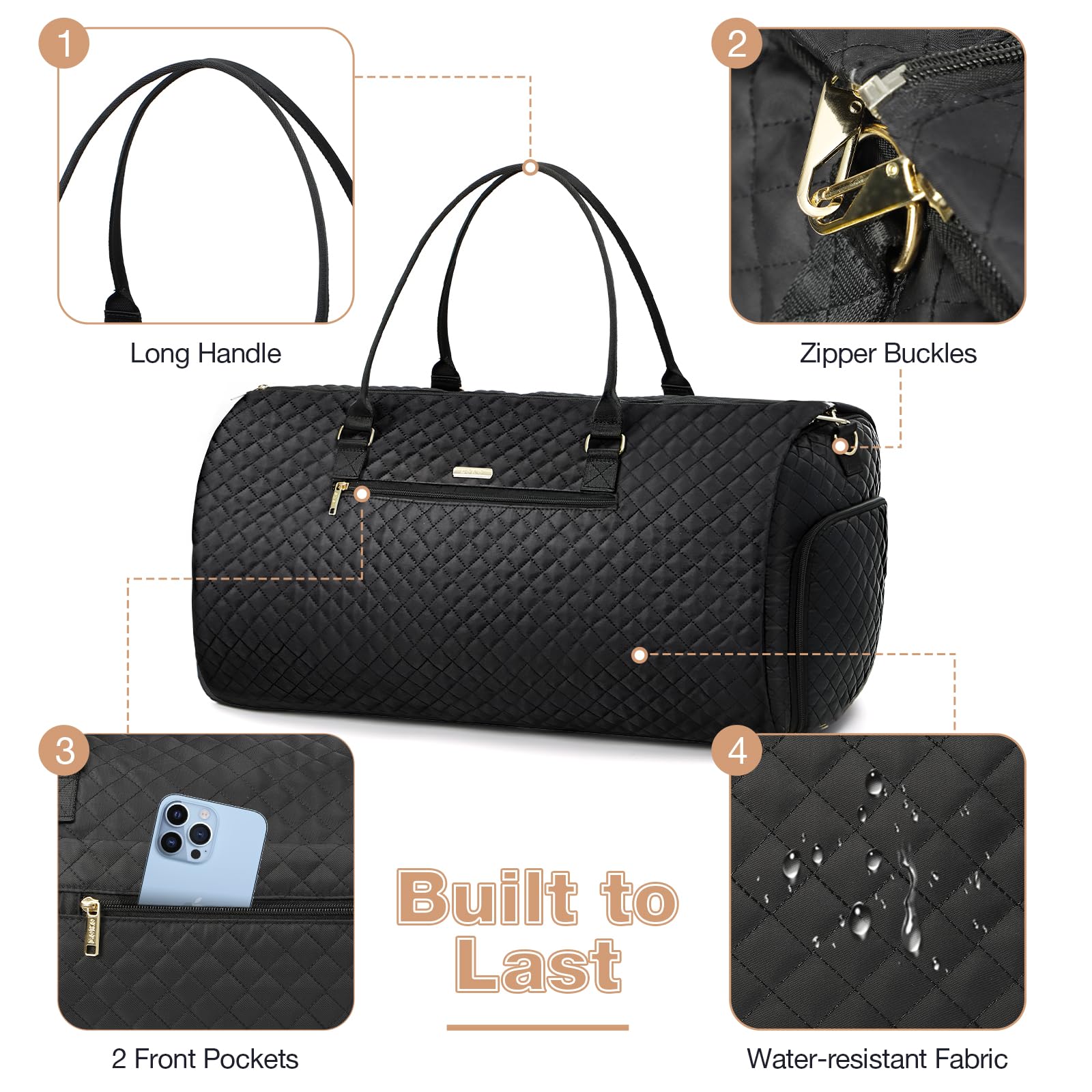 Lekeinchi Bolsa de Transporte de Ropa 2 en 1 | Bolsa de Portatrajes para Trajes y Ropa | Bolsa de Viaje para Negocios, Bodas y Fines de Semana | Cumple con los Requisitos de Las Aerolíneas, Negro
