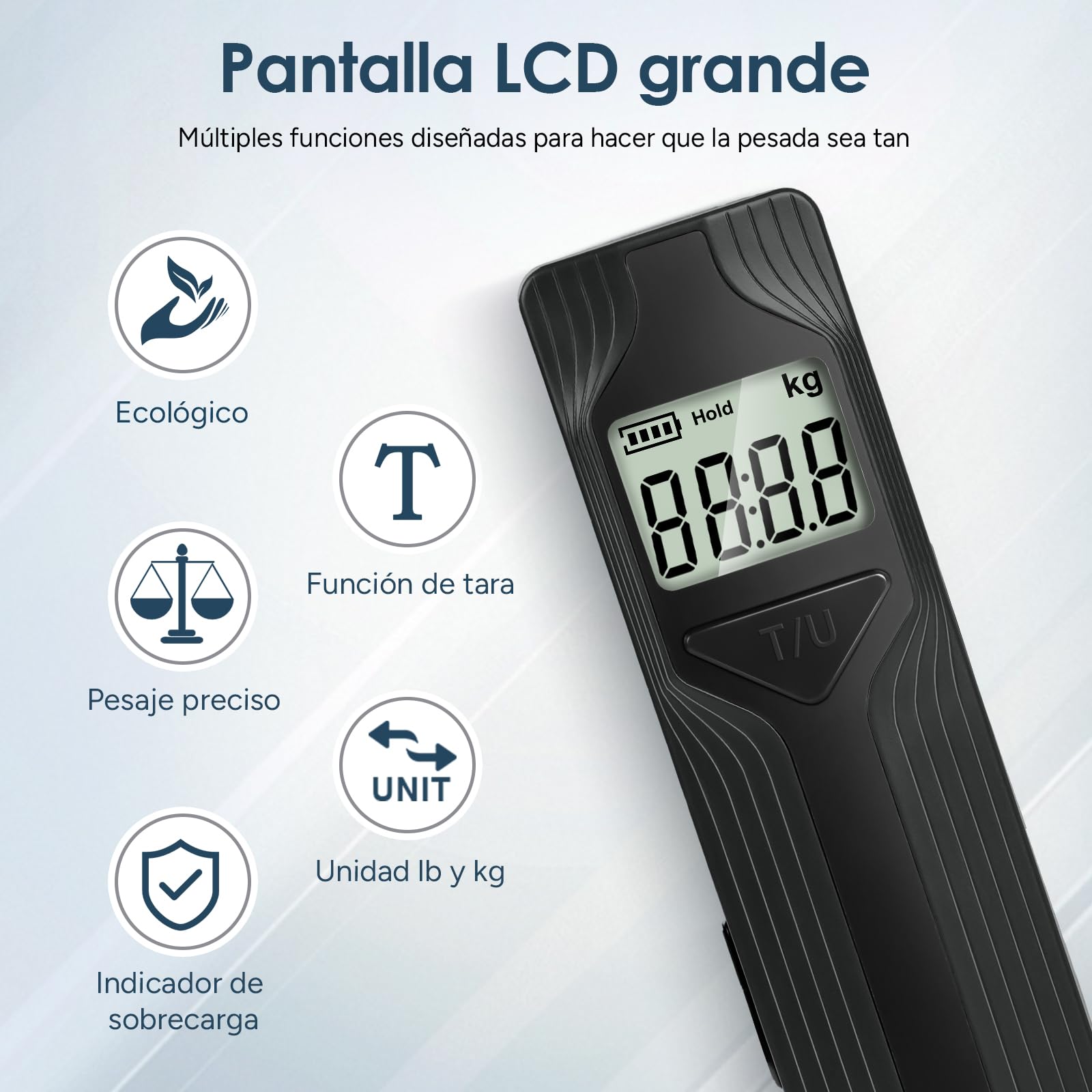 travel inspira Báscula para Maletas Portátil, Pesa de Viaje Mano Sin Pilas con Pantalla Grande y Función Tara, Báscula de Equipaje Autogenerable, Capacidad 50kg/110lb