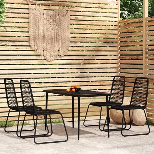 Garden Dining Set, Black Powder-Coated Steel, 5-Piece, Weather-Resistant Rattan, 27.6x55.1x29.1-inch,