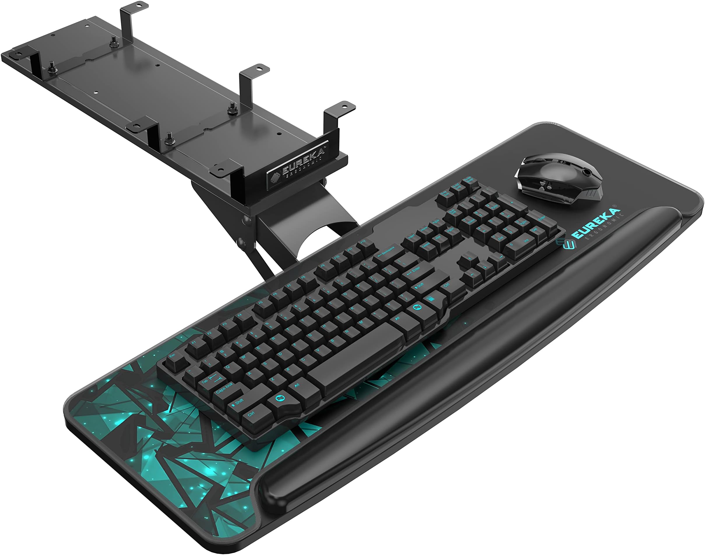 EUREKA ERGONOMIC Height Adjustable Mouse & Keyboard Tray Under Desk, Large Black Slide Out Swivel Tilt Computer Keyboard Drawer with Mouse Pad for Gaming Home Office Desk, Dual Mount, 28 x 10 Inches