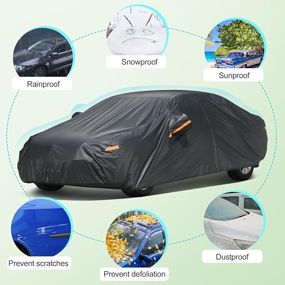 SEAZEN 7 Layers Car Cover Waterproof All Weather, Heavy Duty Car Cover for Automobiles with Zipper Full Exterior Cover Outdoor UV Snow Wind Protection, Universal Full Car Cover for Sedan 201 to 209