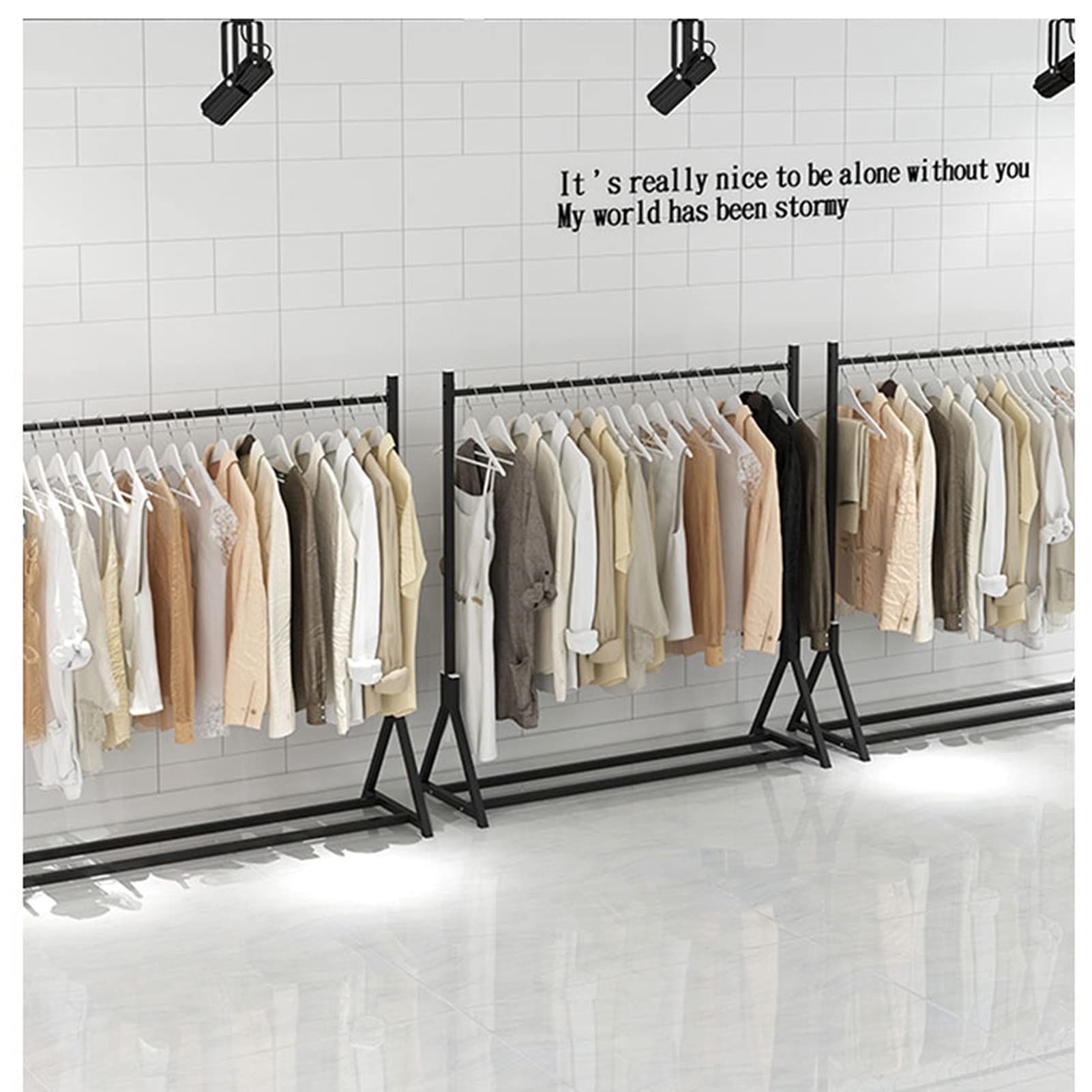 Wieszak na ubrania Wieszak na ubrania Heavy Duty Wieszak na ubrania Metalowy wieszak Wieszak na ubrania do butiku, handlu detalicznego lub domu/Czarny/150X40X160Cm