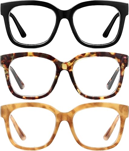 Miniatura 9 de JM 3 Pack Oversized Square Reading Glasses - Blue Light Blocking Computer Readers for Women and Men with Spring Hinge