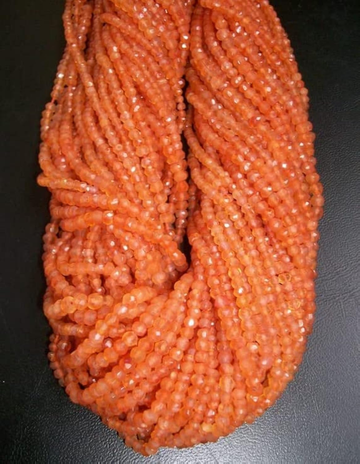 Carnelian roundel micro faceted beads : perles fines d'agate cornaline 3mm