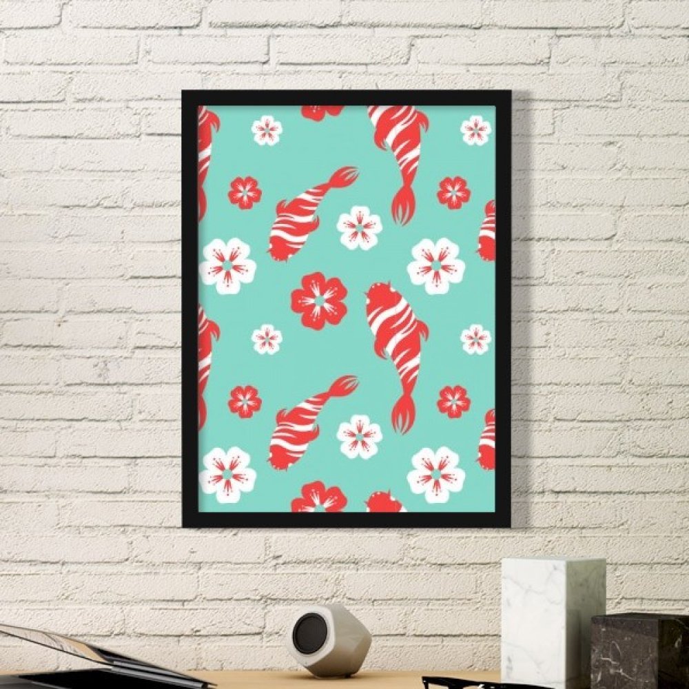 Idée cadeau culture japonaise avec ce petit cadre photo d'art imprimé motif carpe et sakura