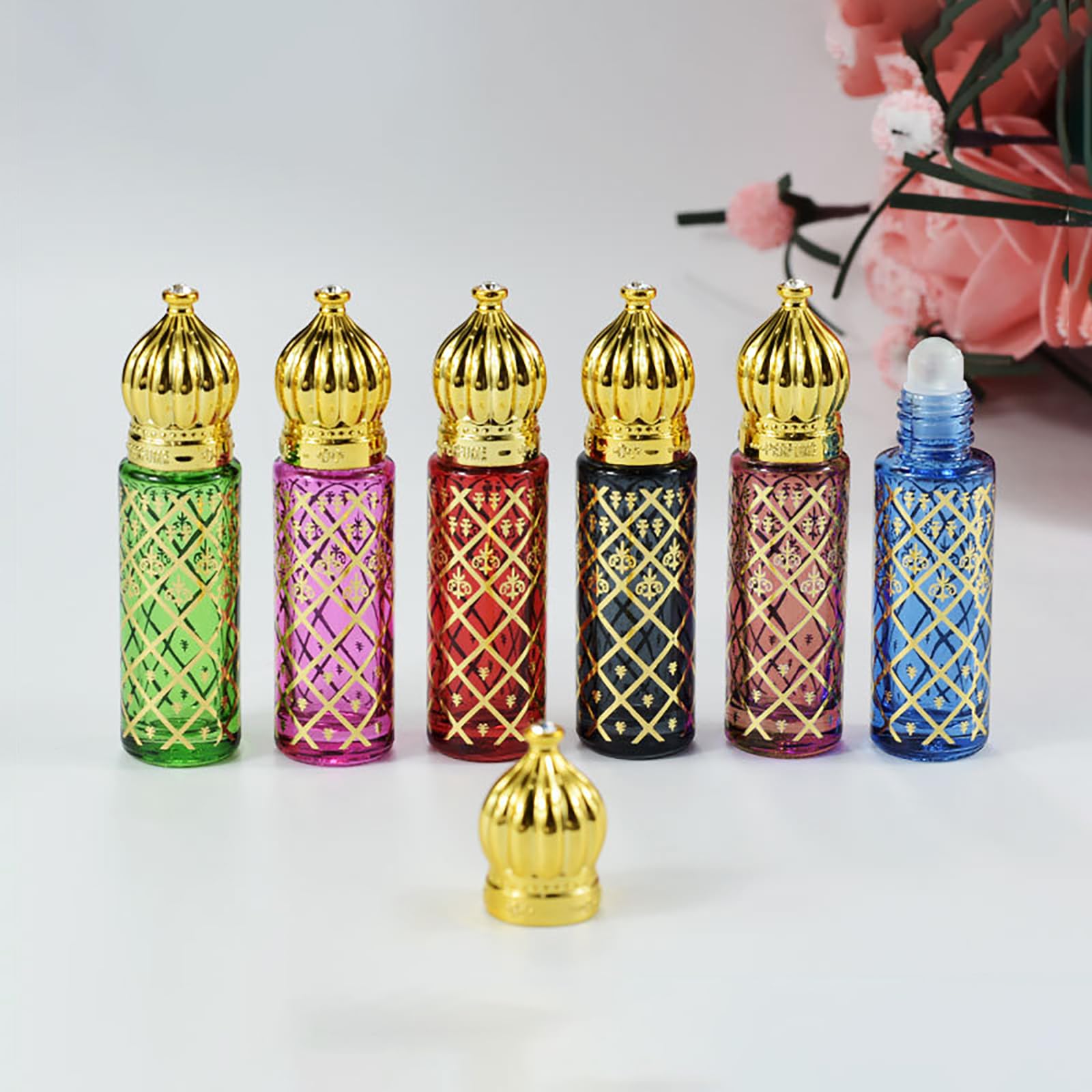 6 Pz Roll on Oli Essenziali Riutilizzabile, Bottigliette per Oli Essenziali Liquid con Rullo in Acciaio Inox, Art Deco Bottiglie a Piccolo Dimensione Del Flaconi Vuoto Viaggio Viaggiare - C